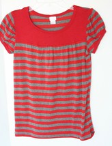 xhilaration Girls Size Large 10/12 Gray and Christmas red Striped Top - £6.21 GBP