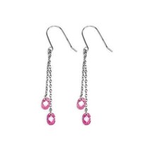 NWT Fine Sterling Silver 925 Rhodium Plated Pink CZ Drop Earrings - £25.89 GBP