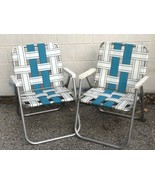 Set of 2 Vintage Sunbeam Aluminum Woven Folding Chairs Lawn Patio Campin... - £88.28 GBP