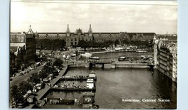Aerial View Centraal Station, Amsterdam RPPC Postcard w / Vintage Cars - £11.69 GBP