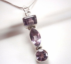 Faceted Amethyst Marquise 3-Gem 925 Sterling Silver Necklace - £14.37 GBP