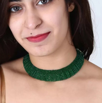 Green Hydro Beaded Necklace,Unique Necklace,13 Inch Long &amp; 1 Inch Wide Necklace - £24.77 GBP