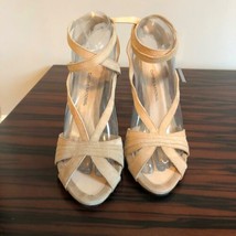 EUC COSTUME NATIONAL Nude Suede Wrap Around Ankle Heel Sandals SZ 39  - £59.13 GBP