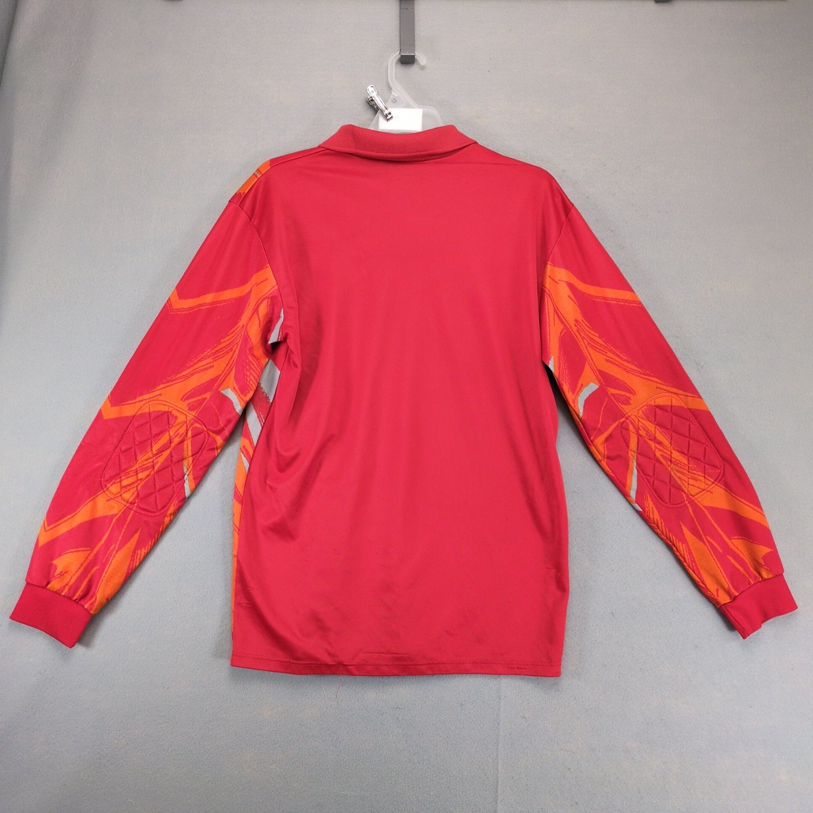 Vtg 90s Uhlsport Soccer Goalkeeper Jersey Men's M Orange Red Elbow Pads Collar Item image 2