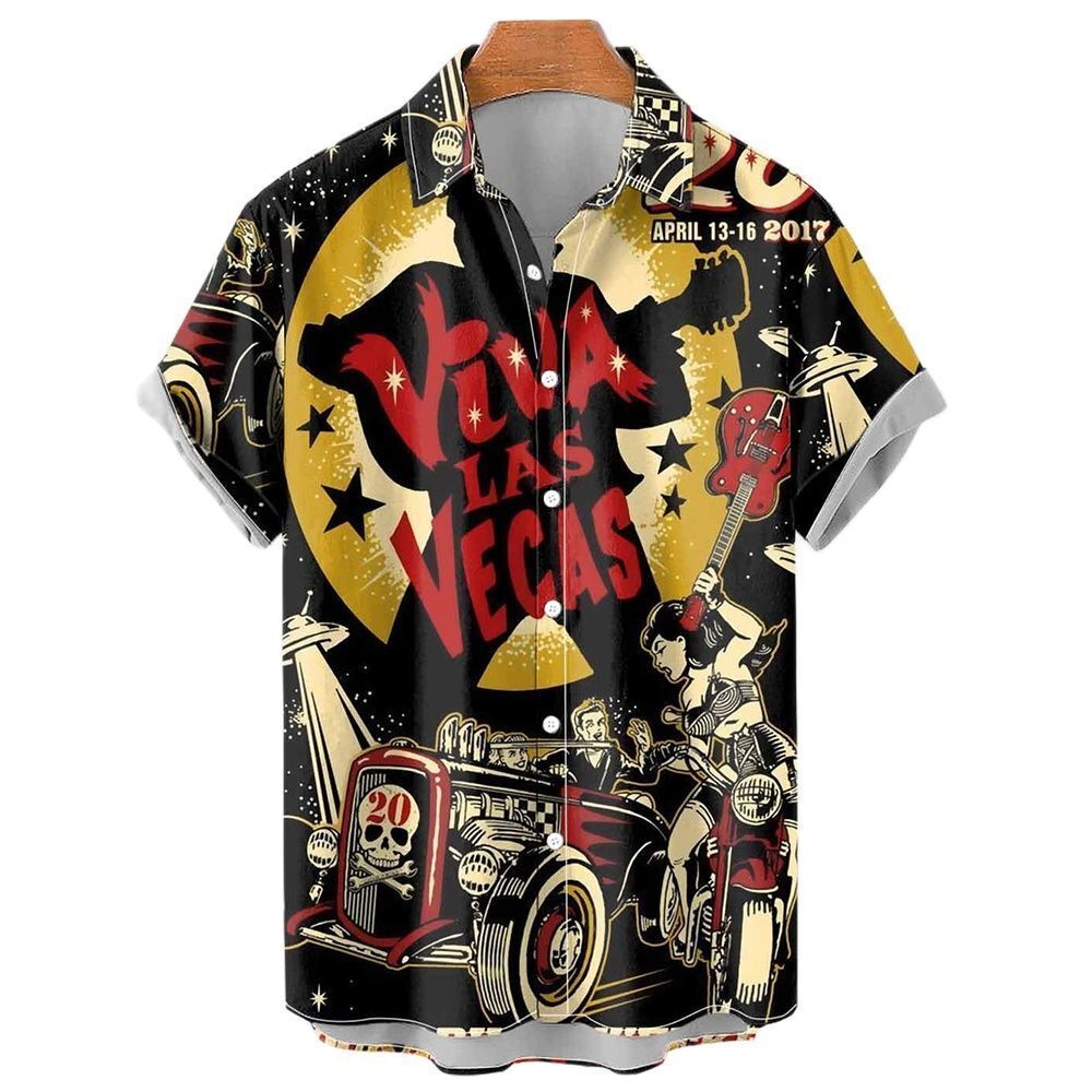 Hot Rod vs bike Viva Las Vegas Rockabilly Pin-up UFO Aliens shirt for men - $29.00