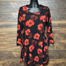 Pinc Floral Dress Size 1X Stretch Tunic Black Red Long Sleeve A-line USA... - $324.57 MXN