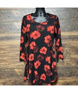 Pinc Floral Dress Size 1X Stretch Tunic Black Red Long Sleeve A-line USA... - $316.52 MXN
