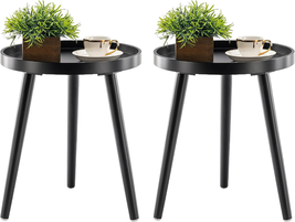 Black round Side Table Set of 2, Tray Nightstand Sofa Coffee End Table - $2,121.97 MXN