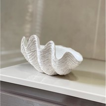 Small Clam Shell Sculpture - 8.75Lx 5.6Wx 4.33H Handcrafted White Resin ... - £39.33 GBP