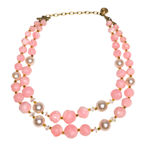 Lisner 60s Frosted Lucite Pink Double Strand Beaded Necklace Faux Pearls... - $34.64