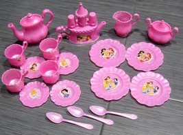 Vintage Disney Princess Pretend Dinnerware Tea Pot Set Plates Cup Saucers Lot - $49.99