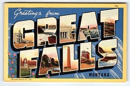 Greetings From Great Falls Montana Postcard Large Big Letter Curt Teich Vintage - £7.41 GBP