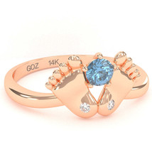 Baby Feet Blue Topaz Diamond Ring In 14k Rose Gold - £262.98 GBP