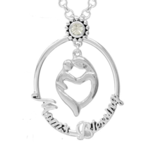 Moms Blessing with Figurine Pendant Necklace White Gold - $13.24