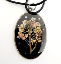 Vintage Dried Flower Necklace Acrylic/Resin Inlay Handmade Jewelry Maine B67 - £13.38 GBP
