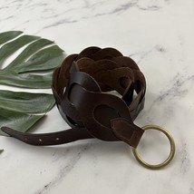 Old Navy Womens Vintage Y2k Leather Belt Size L/XL Brown Wide Woven Chunky - $22.76