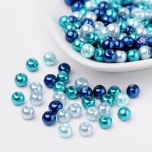 200 Glass Pearl Beads 6mm Assorted Blue Ocean Lot BULK Jewelry Supplies Mix - £7.78 GBP