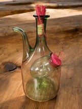 12&quot; Hand Blown Green Italian Glass Wine Chiller Decanter Ex Condition Cork Vtg  - £69.82 GBP