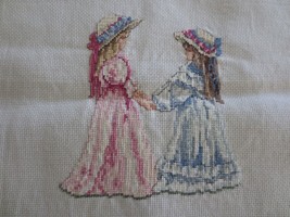 Completed Victorian Girls Best Friends Cross Stitch Panel - Design 6-1/2&quot; X 7&quot; - £13.76 GBP