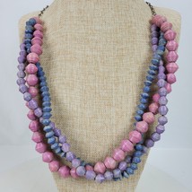 Vintage Casual Career Paper Beaded Necklace 36 Inch Pink Lavender Blue - $16.83