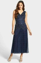 Pisarro Nights Beaded Double V-Neck Gown Petite Sz 6P Navy - £79.75 GBP