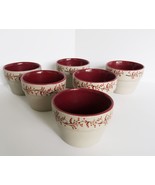 Set of 6 vintage small ceramic planters cream &amp; burgundy red berries pat... - $47.85 CAD