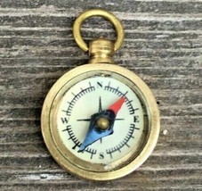 Mini working compass 1&quot; brass glass gold bronze steampunk pendant - £9.43 GBP