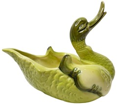 Vintage Hull USA Swan Duck Goose Bird Ceramic Planter Chartreuse Green Yellow - £27.05 GBP