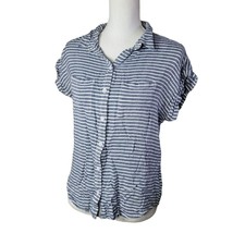 Allison Joy Blue White Stripe Herringbone Button Down Shirt Collar Short... - £6.81 GBP