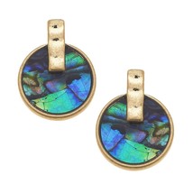 Abalone Mother Of Pearl Shell Worn Gold Earrings - £10.85 GBP