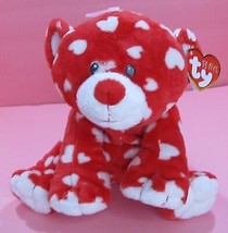 Ty Pluffies Dreamly Red Bear White Hearts Stuffed Plush Sewn Eyes 2008 w... - £18.63 GBP