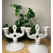 Vintage Westmoreland Glass PAIR Candelabra Candle Holders English Hobnail White - £52.13 GBP