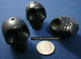 Skull beads black Howlite skull beads 3 day of the dead 30mm drilled top... - $5.89