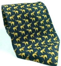 Elephant Pachyderm Animal Blue Gold All Over Print Novelty Silk Tie - $12.47