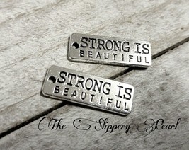 2 Word Charms Quote Pendants Antiqued Silver Inspirational Strong Is Beautiful - £1.43 GBP