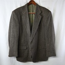 Vtg 90s 46R Brown Herringbone Tweed Wool 2Btn Blazer Suit Jacket Sport Coat - £39.32 GBP