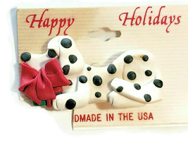 Dalmatian Dalmation Puppy Dog Brooch Pin Clay Figure Animal 2” Happy Holidays - £15.94 GBP