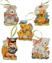 Bethany Lowe Retro Vintage Easter Bunny Lamb Duck Ornaments Set/5 Decorations - £14.42 GBP
