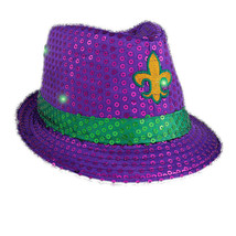 Mardi Gras Fleur de Lis Light Up Fedora - One Size Fits All - $661.08 MXN