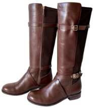 Cole Haan Knee High Riding Boots Brown Leather &amp; Fabric Panel - Women&#39;s ... - $104.45
