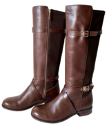 Cole Haan Knee High Riding Boots Brown Leather &amp; Fabric Panel - Women&#39;s ... - $1,988.67 MXN