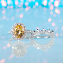 3.5Ct Oval Cut Natural Citrine Ring Set - Yellow Gemstone Sterling Silver Ring - £102.87 GBP