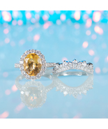 3.5Ct Oval Cut Natural Citrine Ring Set - Yellow Gemstone Sterling Silve... - £101.51 GBP