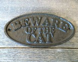 CAST IRON BEWARE OF THE CAT SIGN RUSTIC WALL DECOR FENCE KENNEL GATE PET... - £11.00 GBP
