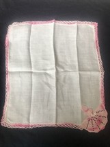 Vintage New Linen Handkerchief Crocheted Decorative Edge Lady with Dress... - $52.68