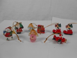 Lot of 8 Ceramic Mini Christmas Ornaments Santa Train Angel Snowman 1&quot; - £8.24 GBP