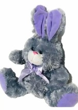 KellyToy Easter Bunny Rabbit 12” Gray Plush Purple Satin Bow B140 - £9.61 GBP