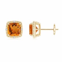 ANGARA 2.85 Ct Claw-Set Cushion Citrine Beaded Halo Stud Earrings in 14K Gold - £882.78 GBP