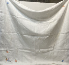 Vintage Cotton Tablecloth Embroidered Corners Flowers White Square 32 x 30&quot; - £10.04 GBP