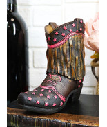 Rustic Western Cowboy Pink Stars Fringe Brown Faux Leather Boot Pen Hold... - $24.43 CAD